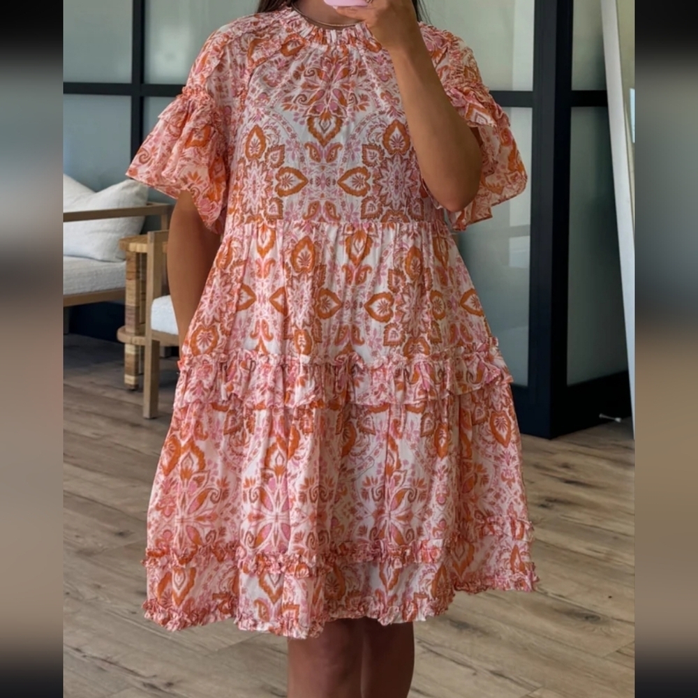 Talulah Etoile Flounce Tiered Ruffles Floral Midi Dress Sz S Cotton Boho Casual